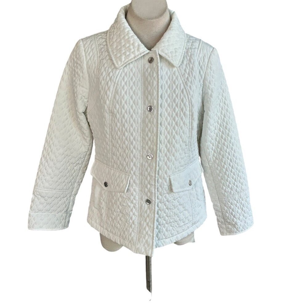 Gallery White Quilted Puffer Jacket Size Large Petite